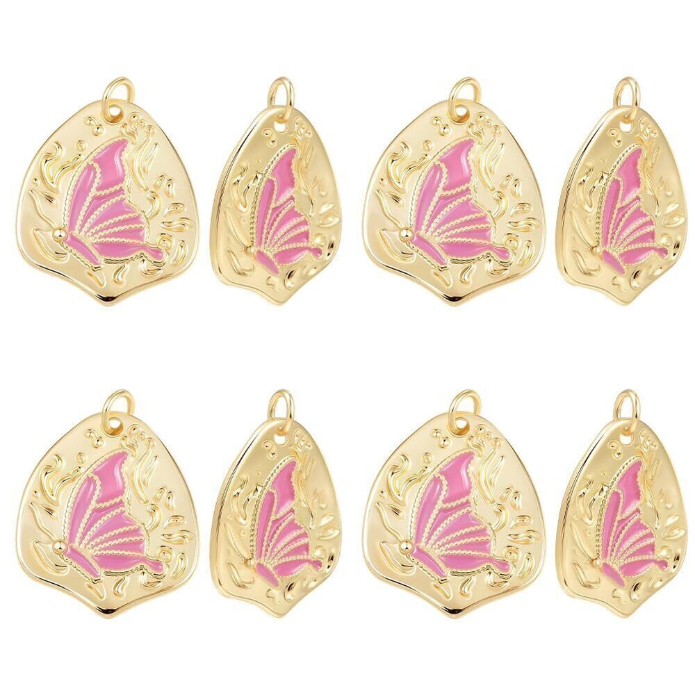 7127 1 Box 8Pcs 18K Gold Plated Butterfly Charm Enamel Insect Charms Brass